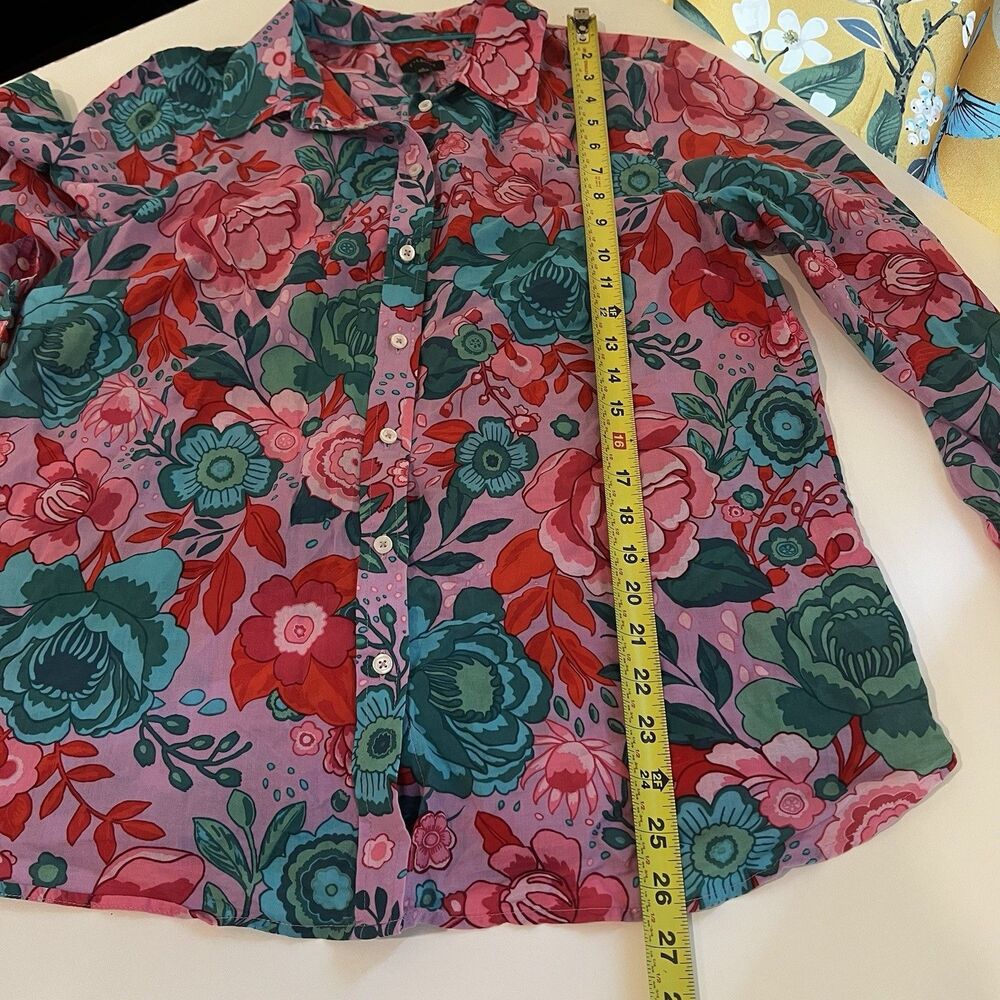 Talbots Cotton Button Front Shirt Sketched Blooms in Violet Sz L Lightweight - Picture 7 of 7